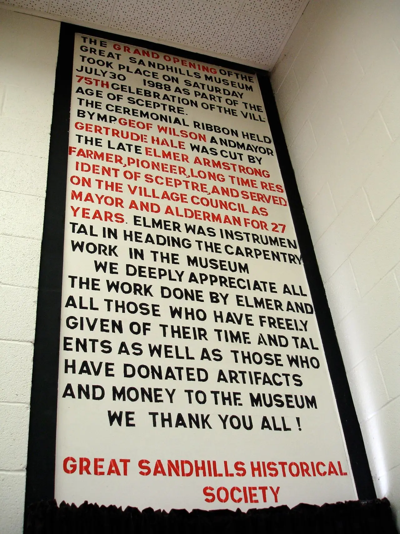 Museum dedication sign, Great Sandhills Museum